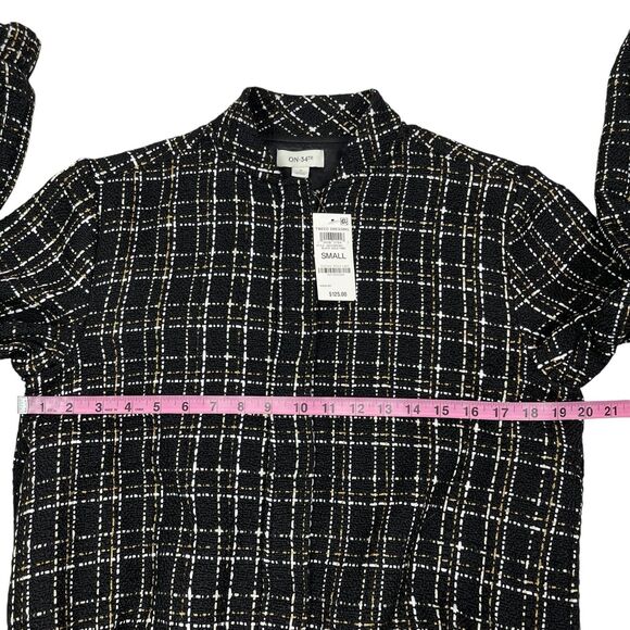 ON 34th Women’s Tweed Bomber Jacket Small Black / Gold Metallic Full-Zip Pockets - Picture 9 of 12